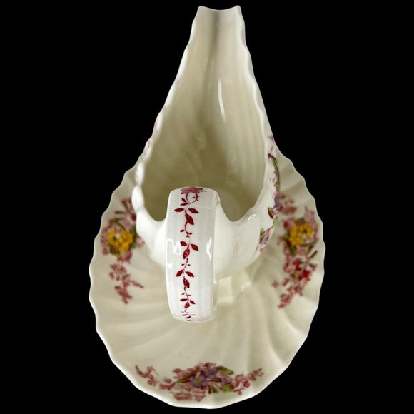 Copeland Spode Fairy Dell Gravy Boat Attached Underplate Made England Pink - Picture 9 of 12